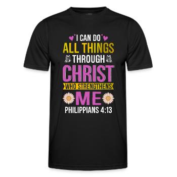 Je peux tout faire à travers la fleur de marguerite du Christ - T-shirt sport Homme - noir - Devant - AI Model Male 178 dark (178cm)