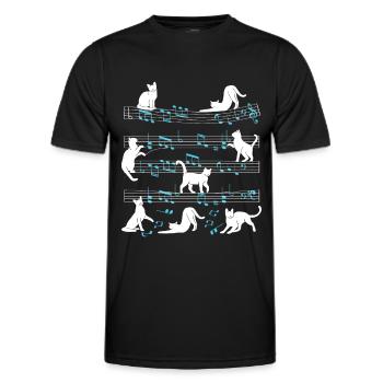 Cats playing with music note cat - Men's Functional T-Shirt - black - Front - AI Model Male 178 dark (178cm)