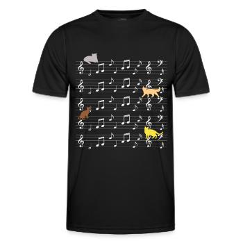 Cats playing with music note cat - Men's Functional T-Shirt - black - Front - AI Model Male 178 dark (178cm)