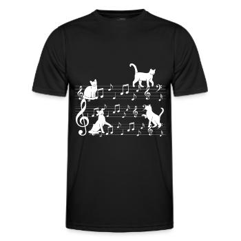 Cats playing with music note cat - Men's Functional T-Shirt - black - Front - AI Model Male 178 dark (178cm)
