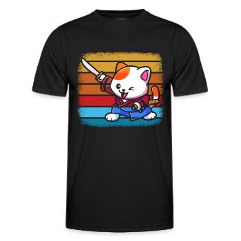 Japanese Samurai Cat Warrior Retro Ninja - Men's Functional T-Shirt - black - Front - AI Model Male 178 dark (178cm)
