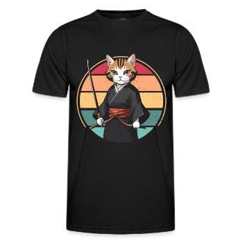 Japanese Samurai Cat Warrior Retro Ninja - Men's Functional T-Shirt - black - Front - AI Model Male 178 dark (178cm)