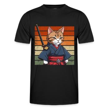 Japanese Samurai Cat Warrior Retro Ninja - Men's Functional T-Shirt - black - Front - AI Model Male 178 dark (178cm)