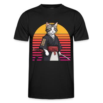 Japanese Samurai Cat Warrior Retro Ninja - Men's Functional T-Shirt - black - Front - AI Model Male 178 dark (178cm)