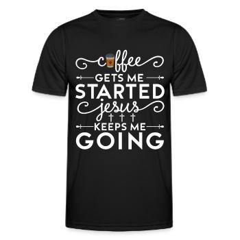 Le café me fait avancer, Jésus me fait avancer - T-shirt sport Homme - noir - Devant - AI Model Male 178 dark (178cm)