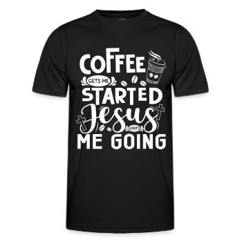 Le café me fait avancer, Jésus me fait avancer - T-shirt sport Homme - noir - Devant - AI Model Male 178 dark (178cm)