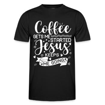 Le café me fait avancer, Jésus me fait avancer - T-shirt sport Homme - noir - Devant - AI Model Male 178 dark (178cm)