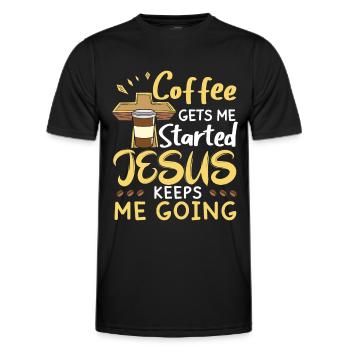 Le café me fait avancer, Jésus me fait avancer - T-shirt sport Homme - noir - Devant - AI Model Male 178 dark (178cm)