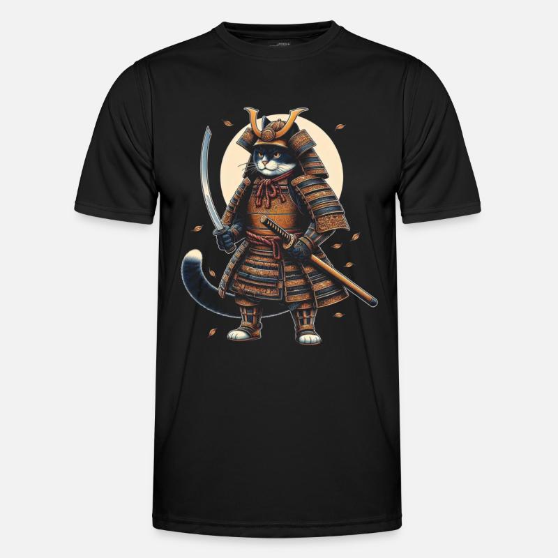 Japonais Samouraï Cat Warrior Retro Ninja T-shirt sport Homme