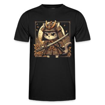 Japanese Samurai Cat Warrior Retro Ninja - Men's Functional T-Shirt - black - Front - AI Model Male 178 dark (178cm)