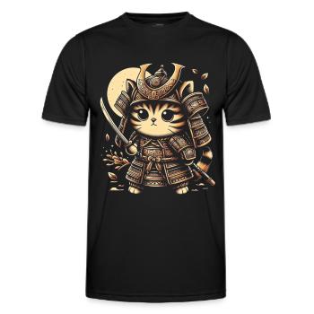 Japanese Samurai Cat Warrior Retro Ninja - Men's Functional T-Shirt - black - Front - AI Model Male 178 dark (178cm)