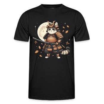 Japanese Samurai Cat Warrior Retro Ninja - Men's Functional T-Shirt - black - Front - AI Model Male 178 dark (178cm)