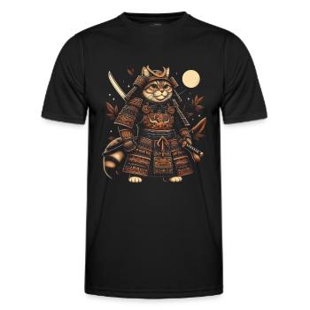 Japanese Samurai Cat Warrior Retro Ninja - Men's Functional T-Shirt - black - Front - AI Model Male 178 dark (178cm)