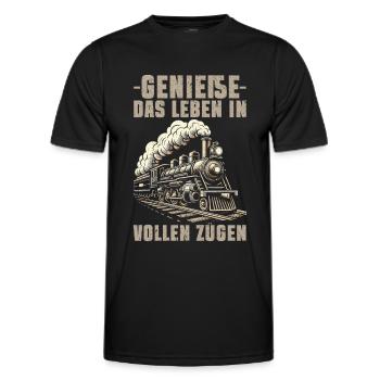 Railway Model Railway Steam Locomotive Trains - Men's Functional T-Shirt - black - Front - AI Model Male 178 dark (178cm)