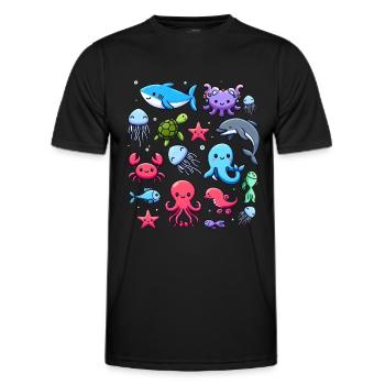 Créatures marines colorées pour les enfants Créatures marines - T-shirt sport Homme - noir - Devant - AI Model Male 178 dark (178cm)