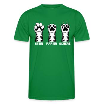 Cat Stone Paper Scissors Paw Game Funny - Men's Functional T-Shirt - kelly green - Front - AI Model Male 178 dark (178cm)