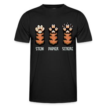 Cat Stone Paper Scissors Paw Game Funny - Men's Functional T-Shirt - black - Front - AI Model Male 178 dark (178cm)