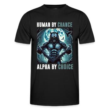 Humain Par hasard Alpha Par choix Loup-garou - T-shirt sport Homme - noir - Devant - AI Model Male 178 dark (178cm)