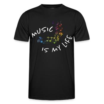 Music is my life - bunte Aquarell Noten - Musik - Männer Funktions-T-Shirt - Schwarz - Vorne - AI Model Male 178 dark (178cm)