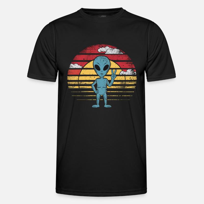 Alien Peace Greeting Retro Sunset - Men's Functional T-Shirt - black