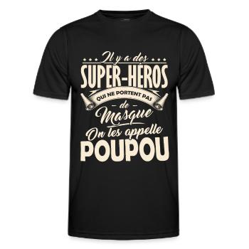Poupou Super-Héros Cadeau Grand-Père - T-shirt sport Homme - noir - Devant - AI Model Male 178 dark (178cm)