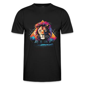 Lion, Savane, Nature, Peinture, Règne Animal, Nature Sauvage - T-shirt sport Homme - noir - Devant - AI Model Male 178 dark (178cm)