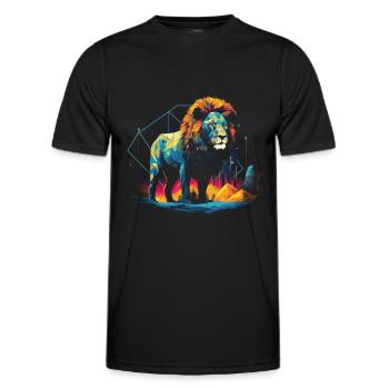 Löwe Tier Polygon Kunst Safari Majestätisch - Männer Funktions-T-Shirt - Schwarz - Vorne - AI Model Male 178 dark (178cm)