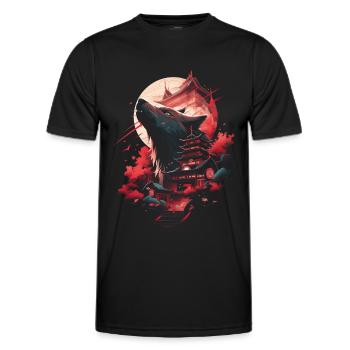 Japanese Wolf Wolves Manga Tokyo Cherry Blossoms - Men's Functional T-Shirt - black - Front - AI Model Male 178 dark (178cm)