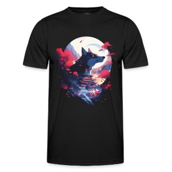 Japanese Wolf Wolves Manga Tokyo Cherry Blossoms - Men's Functional T-Shirt - black - Front - AI Model Male 178 dark (178cm)