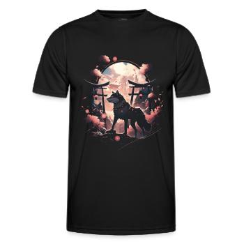 Japanese Wolf Wolves Manga Tokyo Cherry Blossoms - Men's Functional T-Shirt - black - Front - AI Model Male 178 dark (178cm)
