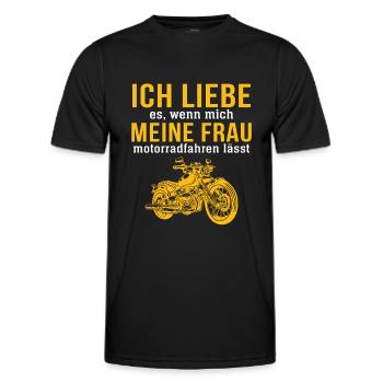 meine frau motorradfahren lässt - Männer Funktions-T-Shirt - Schwarz - Vorne - AI Model Male 178 dark (178cm)