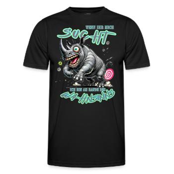 Rhinocéros fou au bord de la folie style bande dessinée - T-shirt sport Homme - noir - Devant - AI Model Male 178 dark (178cm)