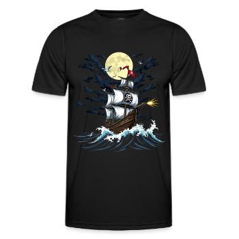 Piraten T-Shirt – Freibeuter Schiff im Mondlicht - Männer Funktions-T-Shirt - Schwarz - Vorne - AI Model Male 178 dark (178cm)