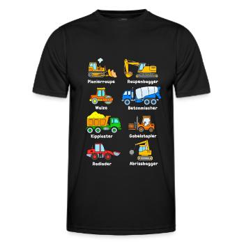 Beliebte Baufahrzeuge Baumaschinen Bagger LKW - Männer Funktions-T-Shirt - Schwarz - Vorne - AI Model Male 178 dark (178cm)