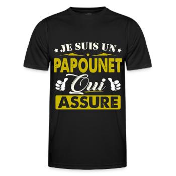 Cadeau Papounet Je suis un Papounet qui Assure - T-shirt sport Homme - noir - Devant - AI Model Male 178 dark (178cm)