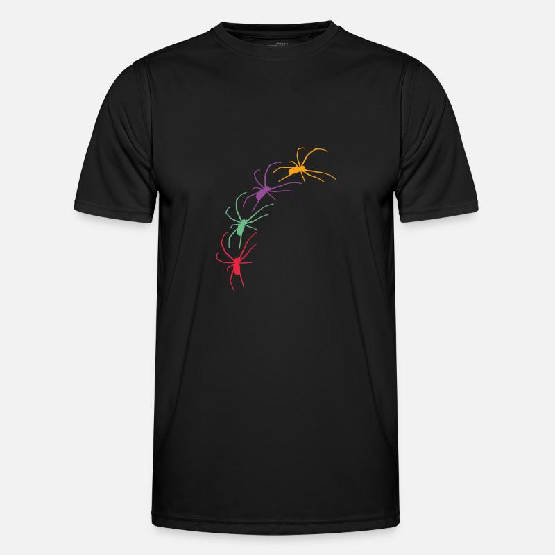 Große bunte Spinnen krabbeln diagonal - Männer Funktions-T-Shirt - Schwarz