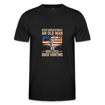 Jäger Never Underestimate An Old Man Who Loves - Männer Funktions-T-Shirt - Schwarz - Vorne - AI Model Male 178 dark (178cm)