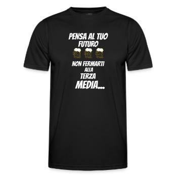DENKEN SIE AN IHRE ZUKUNFT, HÖREN SIE NICHT IN DER ACHTEN KLASSE AUF - Männer Funktions-T-Shirt - Schwarz - Vorne - AI Model Male 178 dark (178cm)