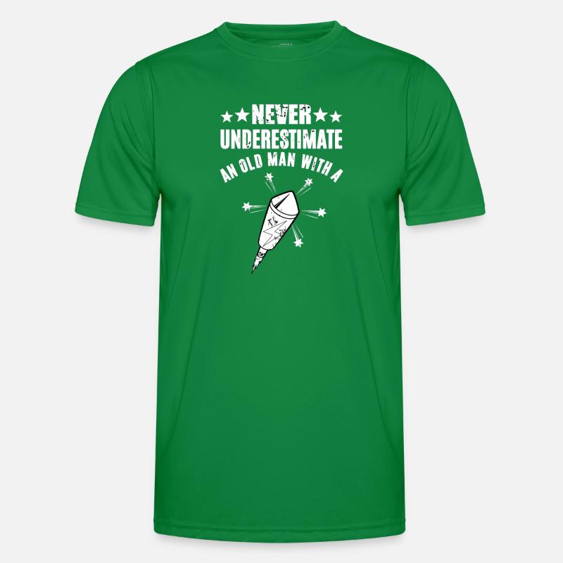 Never Underestimate Rakete Männer Funktions-T-Shirt