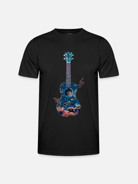 Fisch Ukulele - Männer Funktions-T-Shirt - Schwarz