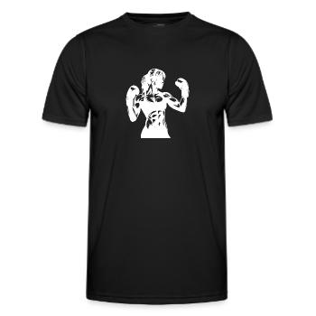 Muskulöse Frau mit Zopf im Boxkampf-Modus - Männer Funktions-T-Shirt - Schwarz - Vorne - AI Model Male 178 dark (178cm)