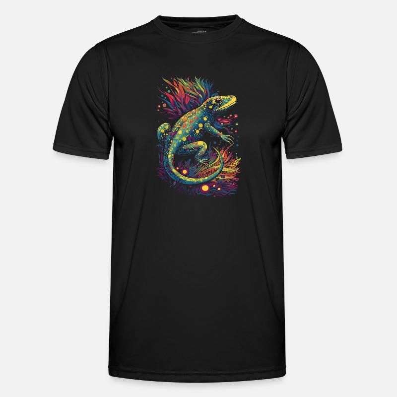 Coole trippy Eidechse/Echse mit bunten Pflanzen Männer Funktions-T-Shirt