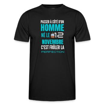 Anniversaire homme né le 12 Novembre - T-shirt sport Homme - noir - Devant - AI Model Male 178 dark (178cm)