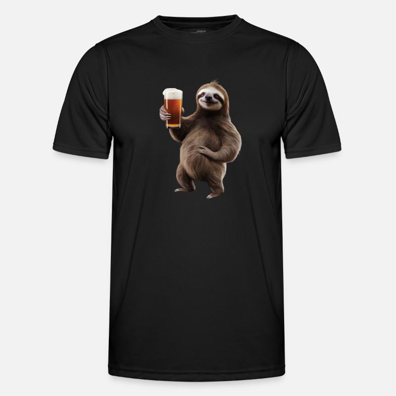 Faultier Bier - Männer Funktions-T-Shirt - Schwarz
