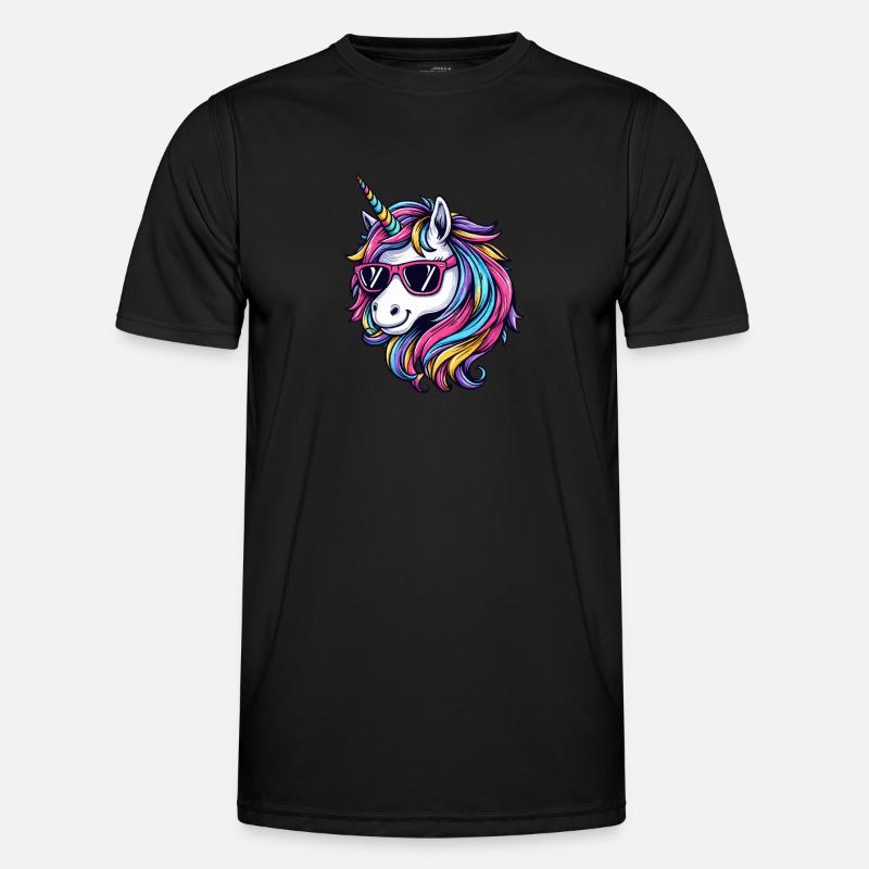 Cooles Einhorn mit Sonnenbrille - Männer Funktions-T-Shirt - Schwarz