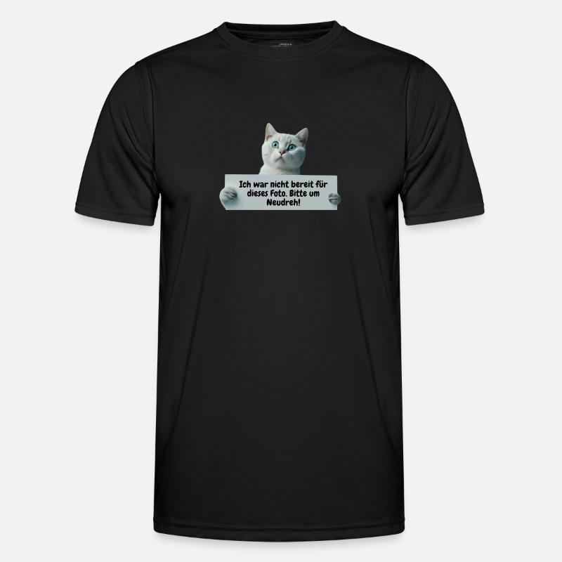 Süße Katze mit Schild Männer Funktions-T-Shirt