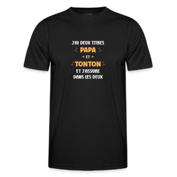 J'ai deux titres papa et tonton et j'assure - T-shirt sport Homme - noir - Devant - AI Model Male 178 dark (178cm)