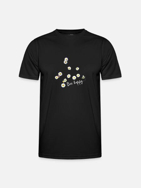 Bee happy, Biene,Gänseblümchen,Blumen - Männer Funktions-T-Shirt - Schwarz