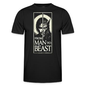 From Man to Beast - Werwolf Verwandlung T-Shirt - Männer Funktions-T-Shirt - Schwarz - Vorne - AI Model Male 178 dark (178cm)