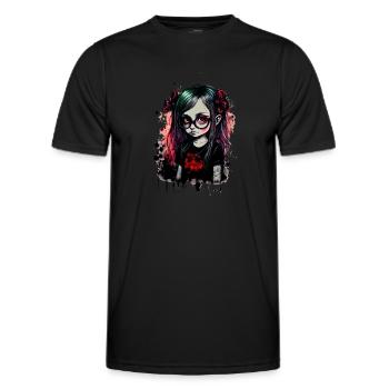 Kleines Mädchen mit Brille im Gothic - Stil - Männer Funktions-T-Shirt - Schwarz - Vorne - AI Model Male 178 dark (178cm)
